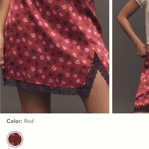 Women's Red Floral Lace Trim Nightgown